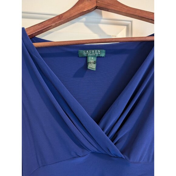 Lauren Ralph Lauren Royal Blue Faux-Wrap Ruched Side Dress — Size 8 - Picture 3 of 6